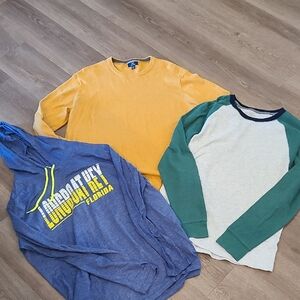 Mens Sweater, Long Sleeve Bundle: Blue, Golden Yellow and Green Tops Set